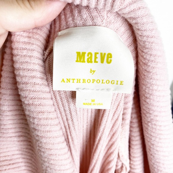 Worn once!! Anthropologie Maeve Pink Ribbed Cozy Cowl Neck Top Medium - Picture 6 of 8